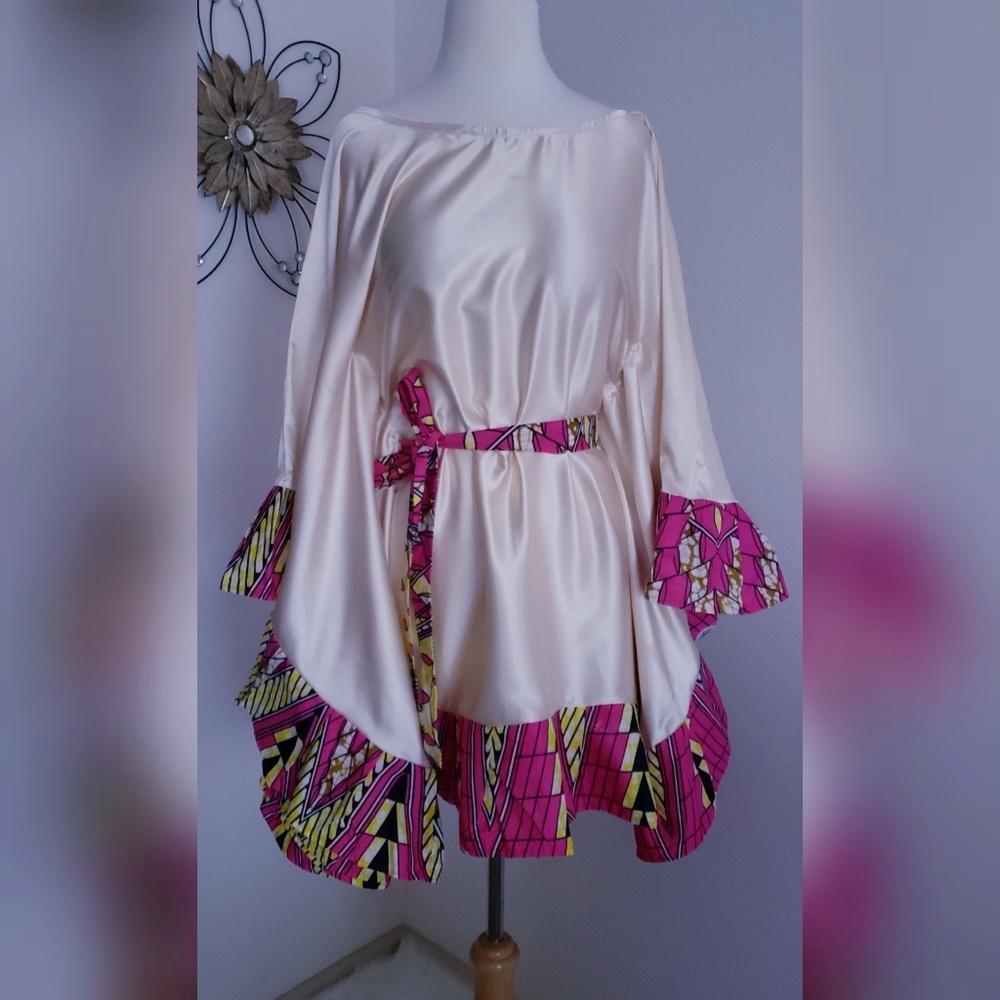 Stylish Silky soft satin/ankara poncho dress